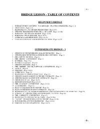 Bridge Lesson - Table of Contents