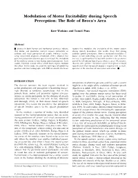 Modulation of Motor Excitability During Speech Perception: the Role of Broca’S Area