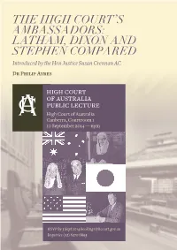 The High Court's Ambassadors: Latham, Dixon and Stephen Compared