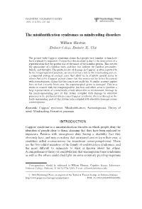 The Misidentification Syndromes As Mindreading Disorders
