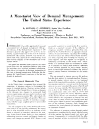 A Monetarist View of Demand Management: the United States Experience