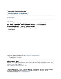 An Analysis and Stylistic Comparison of Five Works for Unaccompanied Tuba by John Stevens