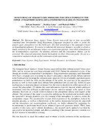 MONITORING of AERODYNAMIC PRESSURES for VENUS EXPRESS in the UPPER ATMOSPHERE DURING DRAG EXPERIMENTS BASED on TELEMETRY Sylvain