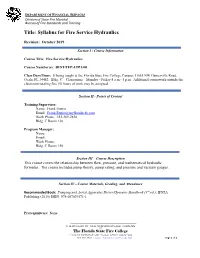 Syllabus for Fire Service Hydraulics
