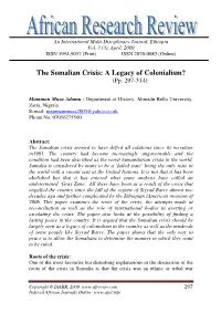 The Somalian Crisis: a Legacy of Colonialism? (Pp