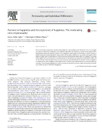 Aversion to Happiness and the Experience of Happiness: the Moderating Roles of Personality
