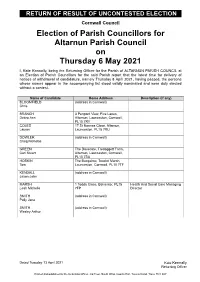 Election of Parish Councillors for Altarnun Parish Council on Thursday 6 May 2021