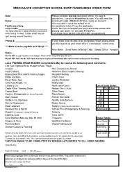 Immaculate Conception School Scrip Fundraising Order Form