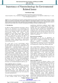 Importance of Nanotechnology for Environmental Related Issues