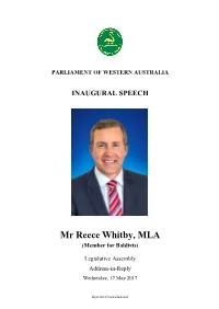 Mr Reece Whitby, MLA (Member for Baldivis)