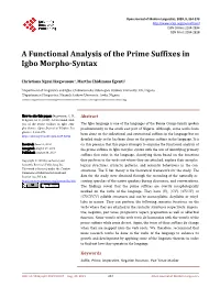 A Functional Analysis of the Prime Suffixes in Igbo Morpho-Syntax