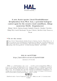 Acari:Trombidiformes: Eriophyoidea) from West Asia, a Potential Biological Control Agent for the Invasive Weed Camelthorn, Alhagi Maurorum Medik
