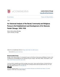 An Historical Analysis of the Racial, Community and Religious Forces in the Establishment and Development of St