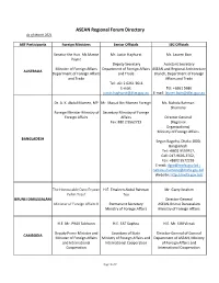 ASEAN Regional Forum Directory As of March 2021