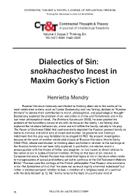 Dialectics of Sin: Snokhachestvo Incest in Maxim Gorky's Fiction