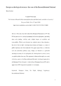 Europe As Ideological Resource: the Case of the Rassemblement National