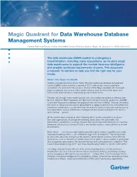 Magic Quadrant for Data Warehouse Database Management Systems