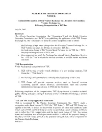 Notice of Application from TSX Venture Exchange Inc. For