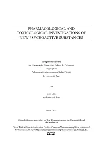 Phd Thesis Project: Pharmacological and Toxicological Investigations of New Psychoactive Substances, Supervised by Prof