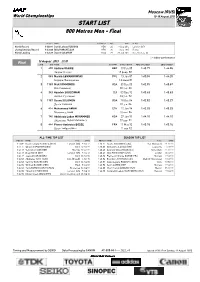 START LIST 800 Metres Men - Final