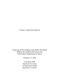 Workshop on Venture Capital and Antitrust, February 12, 2020