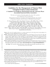Guidelines for the Management of Patients with Unruptured