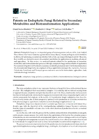Patents on Endophytic Fungi Related to Secondary Metabolites and Biotransformation Applications