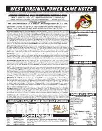 West Virginia Power Game Notes