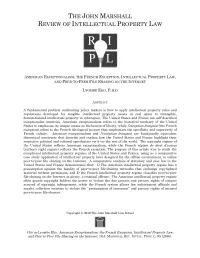 American Exceptionalism, the French Exception, Intellectual Property Law, and Peer-To-Peer File Sharing on the Internet