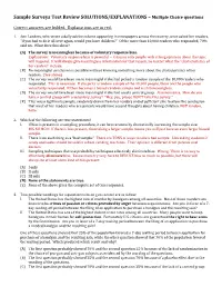Sample Surveys Test Review SOLUTIONS/EXPLANATIONS – Multiple Choice Questions