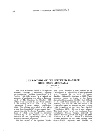 The Records of the Speckled Warbler from South Australia S