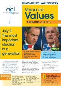 Voice for Values NEWSLETTER JUNE 2016