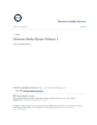 Mormon Studies Review Volume 1 Mormon Studies Review