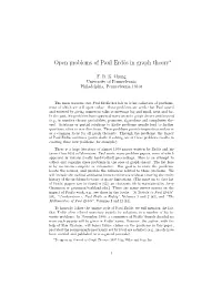 Open Problems of Paul Erd˝Os in Graph Theory∗