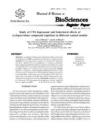 Study of CNS Depressant and Behavioral Effects of Cyclopyrrolone Compound Zopiclone in Different Animal Models