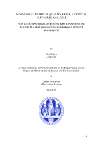 A CRITICAL DISCOURSE ANALYSIS How Do UK Newspapers