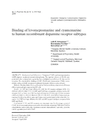 Binding of Levomepromazine and Cyamemazine to Human Recombinant Dopamine Receptor Subtypes
