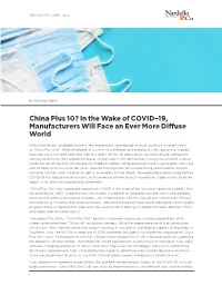 China Plus 10? in the Wake of COVID–19, Manufacturers Will Face an Ever More Diffuse World
