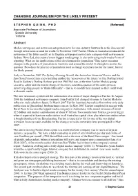 CHANGING JOURNALISM for the LIKELY PRESENT Abstract