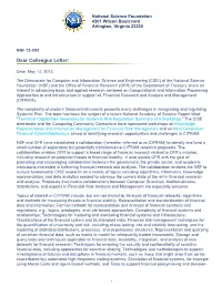 Dear Colleague Letter: OFR-NSF Partnership in Support of Research Collaborations in Finance Informatics