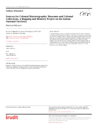 Sources for Colonial Historiography: Museums and Colonial Collections, a Mapping and Memory Project on the Italian National Territory Beatrice Falcucci