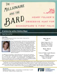 A Lecture by Author Andrea Mays First Folio at FIU