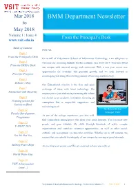 BMM Department Newsletter to May 2018 Volume 1 | Issue 4 from the Principal’S Desk