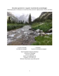 Elevation Gradients in Aquatic Invertebrate Assemblages: Gathering Baseline Information in Grand Teton National Park’S High Elevation Streams and Lakes