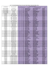 List of Names(Objected) for Deletion from the Electoral Roll