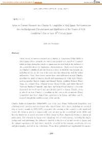Notes on Current Research Into Charles A. Longfellow in Meiji Japan: an Examination Into the Background Circumstances and Significance of the Travels of H.W