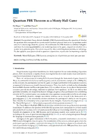 Quantum PBR Theorem As a Monty Hall Game