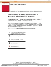 Hedonic Eating in Prader–Willi Syndrome Is Associated with Blunted PYY Secretion