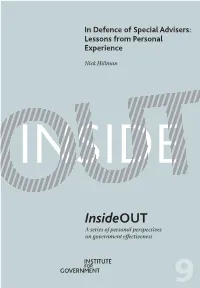 Insideout in Defence of Special Advisers: Lessons from Personal Experience