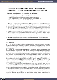 Analysis of Electromagnetic Waves Attenuation for Underwater Localization in Structured Environments